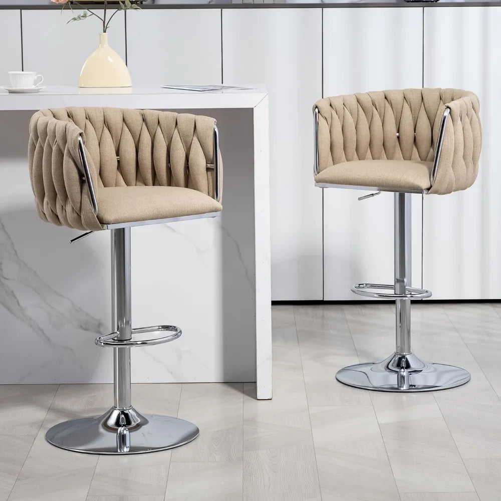 Swivel Kitchen Bar Stools Set of 2 Woven Counter Height Stools Adjustable Height 25