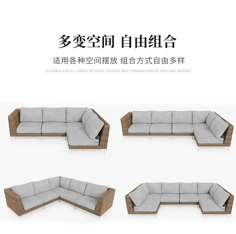 Nordic Outdoor Sofa - Round Rattan-Style Corner Set For Courtyards, Balconies, And Hotels Sun-Resistant