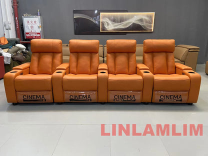 Linlimlam Luxury Genuine Leather Electric Recliners Cinema Chairs with Cup Holder, LED Light – Home Theater Power Reclining Sofa