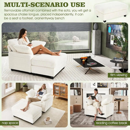 Indoor Chaise Lounge Chair, 57.52 “D Recliner, Corduroy Fabric + Upholstered Comfort Sofa for Living Room, Bedroom, Office