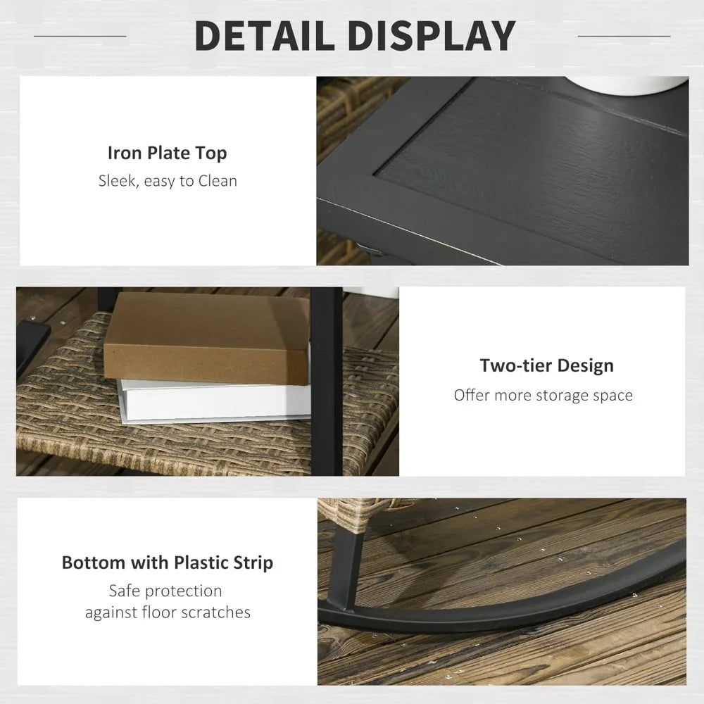 Outdoor Wicker 3-Piece Patio Rocking Chair Set with Cushioned Rockers and 2-Tier Coffee Table for Garden Use