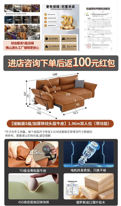 Relaxing Genuine Leather Sofa Living Room Electric Reclining Italian Sofa Lounge Luxury Divano Soggiorno Furniture Home