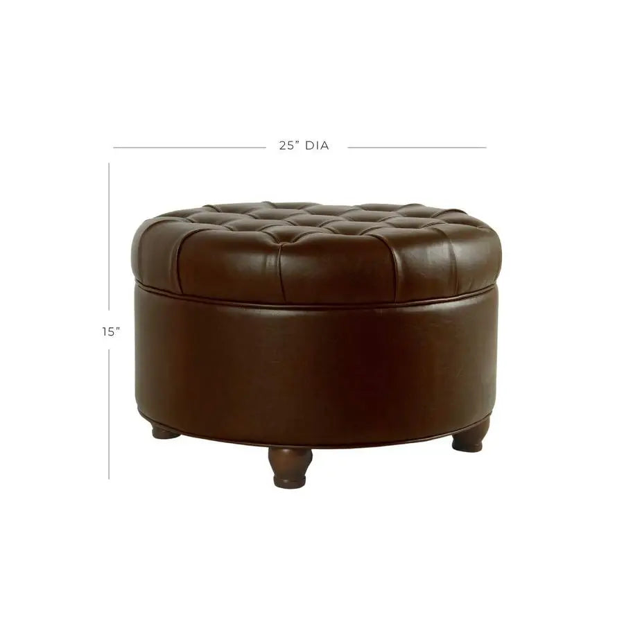 Home Decor Button Tufted Faux Leather Round Storage Ottoman Ottoman with Storage for Living Room amp Bedroom Distressed Brown