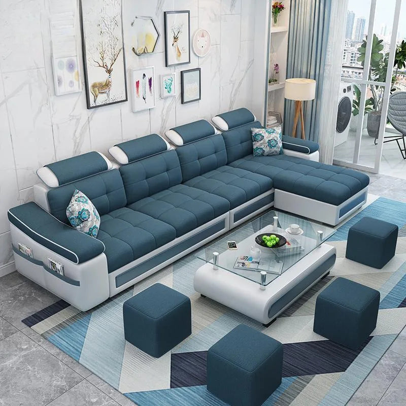 Modern living room removable washable corner three-seat fabric sofa and small apartment fabric sofa
