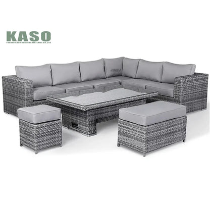 4 Piece Modern Luxury Dining Metal Aluminum Wicker Rope Ratan Sofa Garden Set With Fire Pit Outdoor Rattan Patio Furniture Set