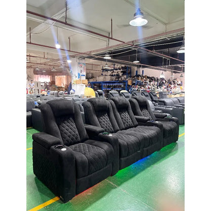 Modern Black Fabric Electric Recliner Theater Chair Luxury Home Vip Seating Cinema Room Sofa Power Reclining Movie Furniture