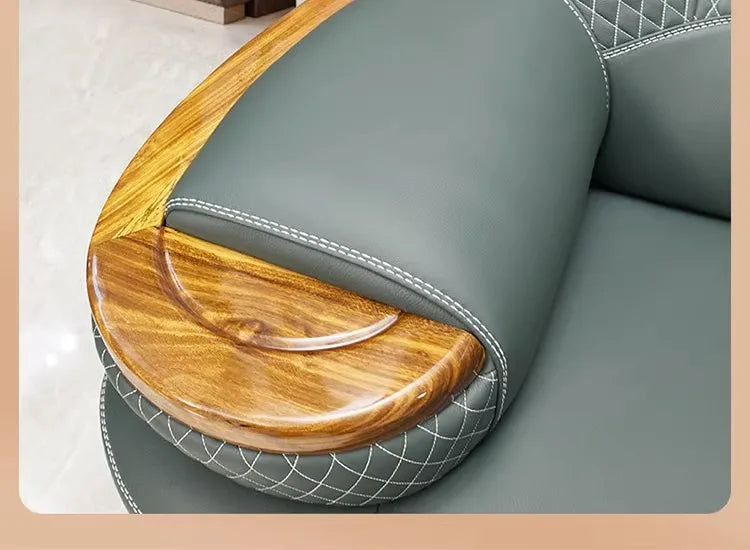 Modern minimalist, ebony leather sofa, new Chinese combination