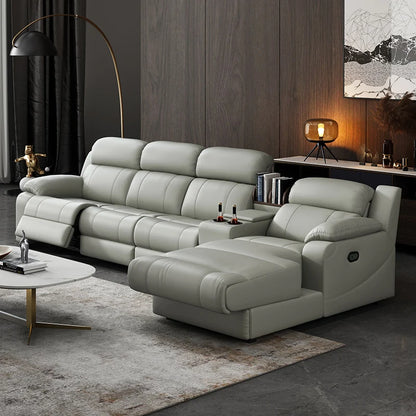 Modern Italian electric sofa set leather multi-functional recliner with characteristic metal corner combination