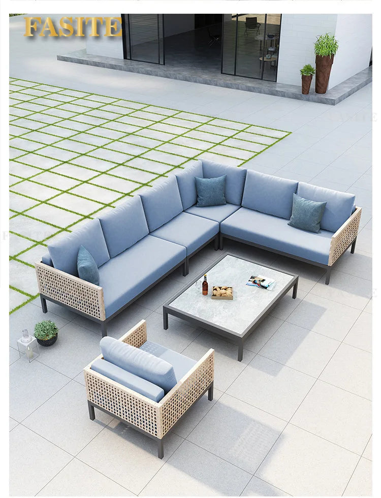 Leisure Style Outdoor Sofa Combination Living Room Balcony Open-air Leisure Rattan Weaving