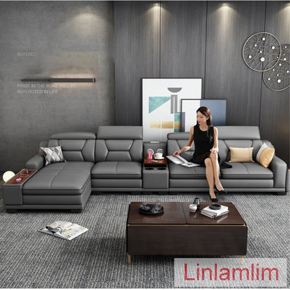 Beautify Your Living Room with Linlamlim Italian Genuine Leather Sofa - Bluetooth Speaker, Adjustable Headrests and USB Charging