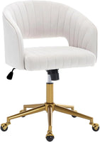Modern Velvet Swivel Desk Chair, Height Adjustable Armchair with Gold Base, Ergonomic Office Chair for Home Office, Cream