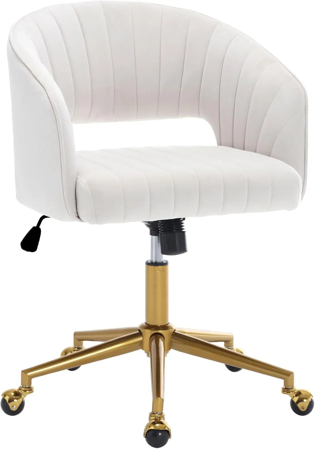Modern Velvet Swivel Desk Chair, Height Adjustable Armchair with Gold Base, Ergonomic Office Chair for Home Office, Cream