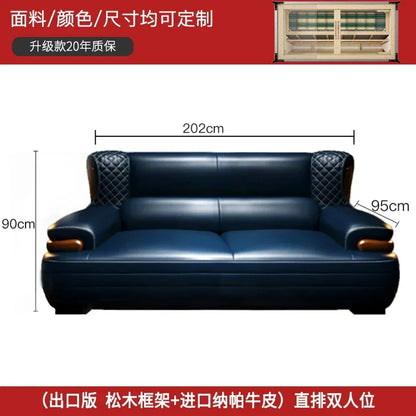The first layer leather sofa high-grade villa solid wood high-end living room modern simple apartment blue Nordic style custom