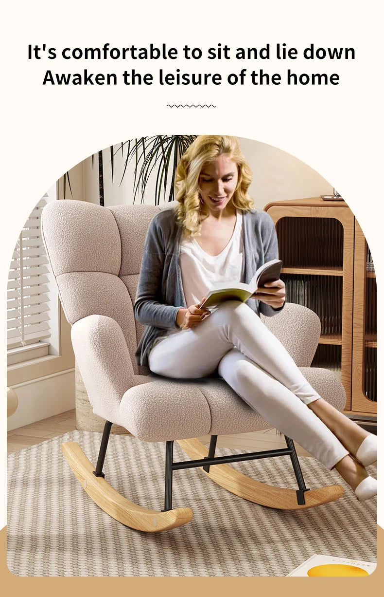 Rocking Chair Leisure Chair, High-Back Armchair with Padded Seat, Velvet Fabric, Solid Wood, Soft-Covered Rocking Chair for Office