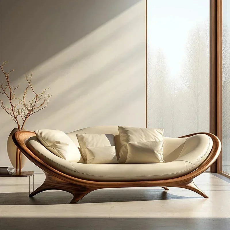 a3813  New Chinese-style solid wood sofa living room modern simple small apartment leather recliner sofa lazy chair