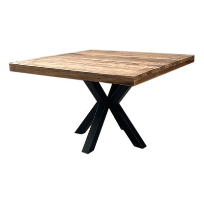 Hot-selling 150cm industrial style square dining table set solid wood metal steel design e****mical restaurant furniture