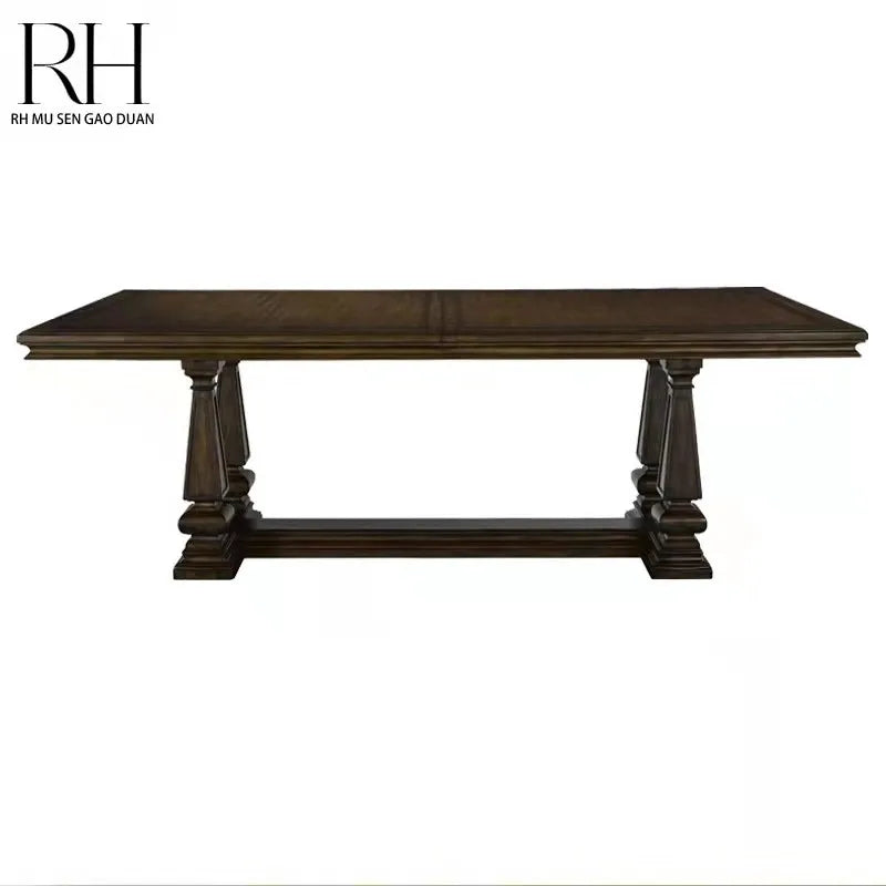 Solid Wood Dining Table Mild Luxury Retro  Log Home Living Room