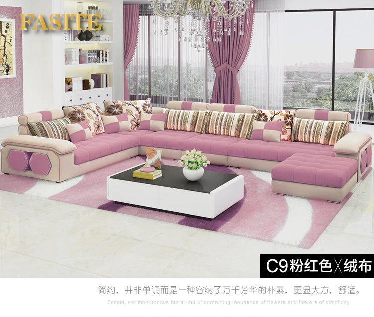 Velvet hanf linen hemp fabric sectional sofas  Living Room Sofa set furniture alon couch puff asiento muebles de sala canape U