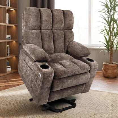 Dual Motor Power Lift Recliner for Elderly Adults with Heat Massage Lay Flat Feature Wireless Remote Cup Holder Customizable