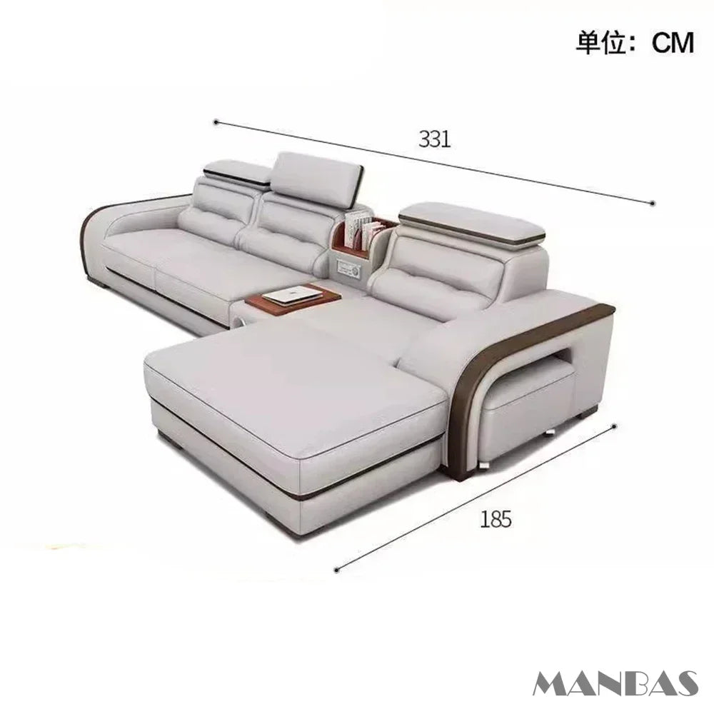 Genuine Leather Sofa With Bluetooth Speaker,USB And Adjustable Headrests - Nordic Italian Couch For Living Room Economically