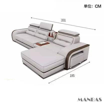Genuine Leather Sofa With Bluetooth Speaker,USB And Adjustable Headrests - Nordic Italian Couch For Living Room Economically