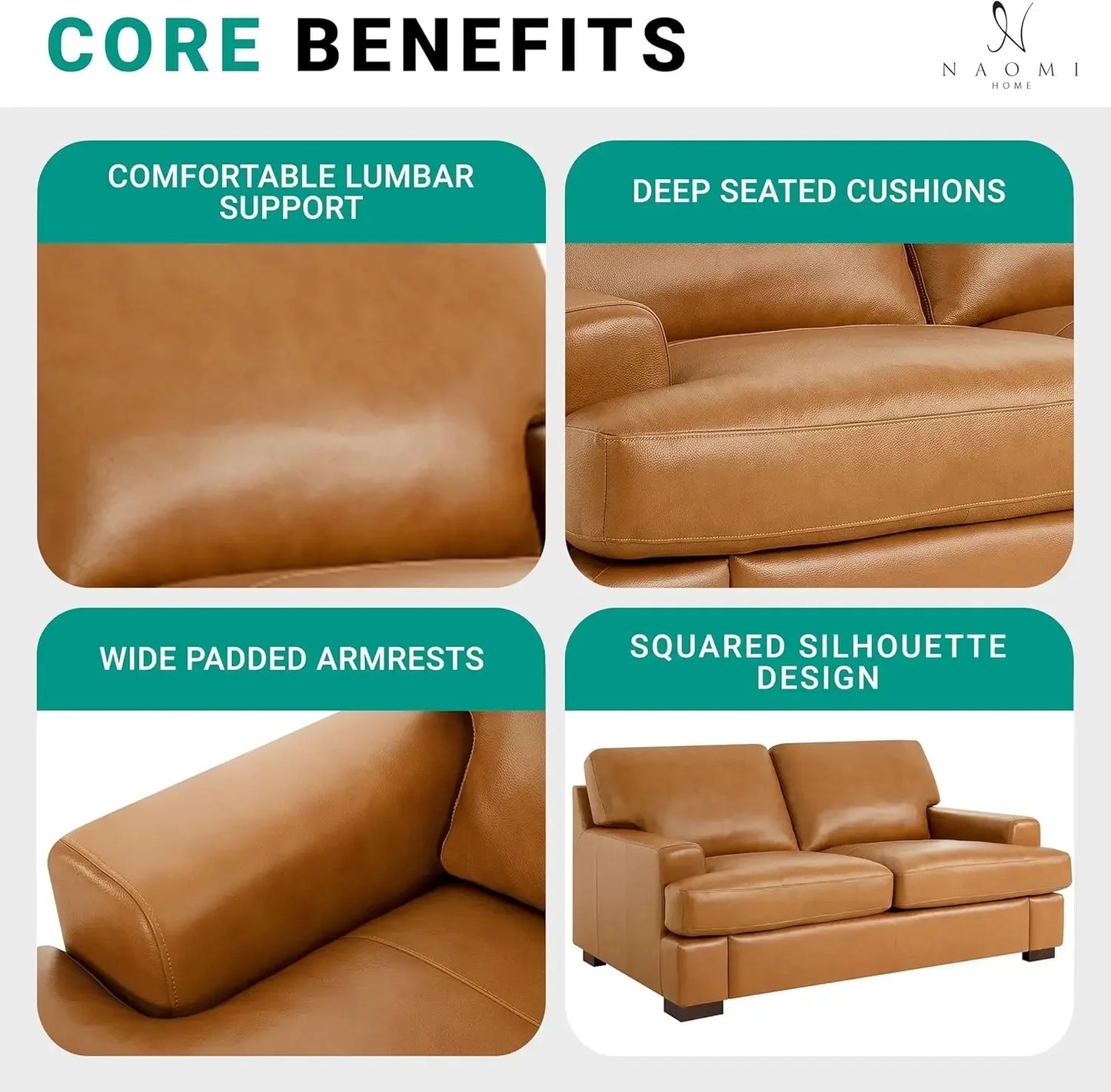 Hot salesSiggy Genuine Leather Sofa - Set of 3 Luxurious Comfort, Goose Feather Cushion Filling, Square Arm Design, Sturdy Block