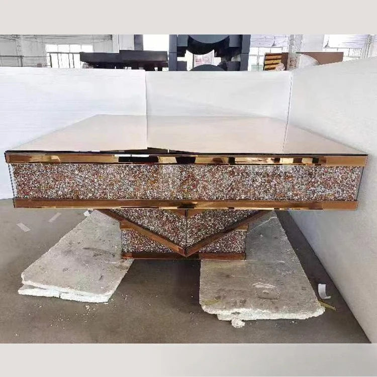 2024 hot sale modern light luxury rose gold 3D three-dimensional mirror rhinestone glass living room square coffee table corner