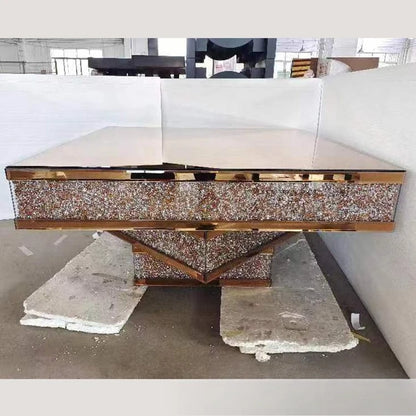 2024 hot sale modern light luxury rose gold 3D three-dimensional mirror rhinestone glass living room square coffee table corner