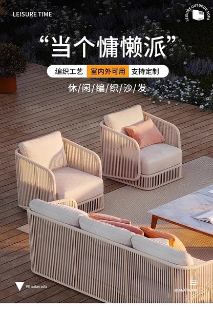 Outdoor rattan sofa, courtyard terrace, balcony, hotel terrace, homestay, garden, leisure rope sofa, coffee table combination