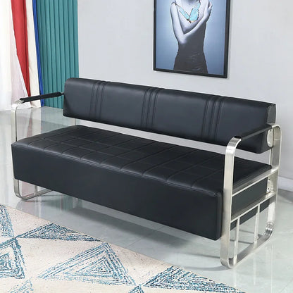 Barbershop Hairdresser Waiting Chair Beauty Clothing Shop Lounge Area Stainless Steel Gold-Plated Sofa Waiting Area Bench Chair