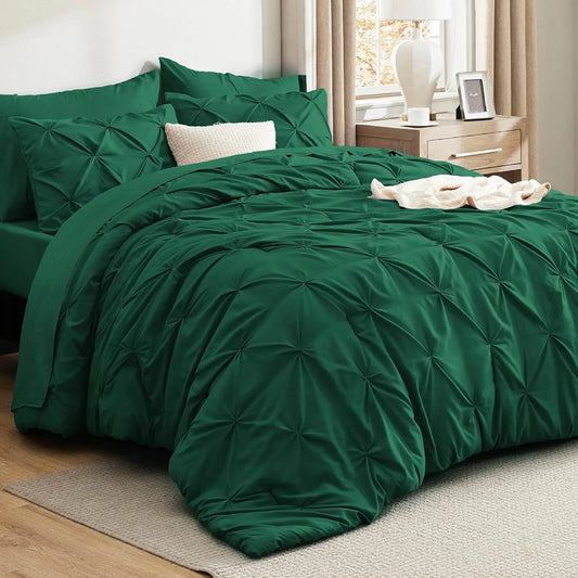 California King Comforter Set Dark Green Bed in a Bag California King 7 Pieces GentleSoft™ Pintuck Bed Set Gift for Family Pinch