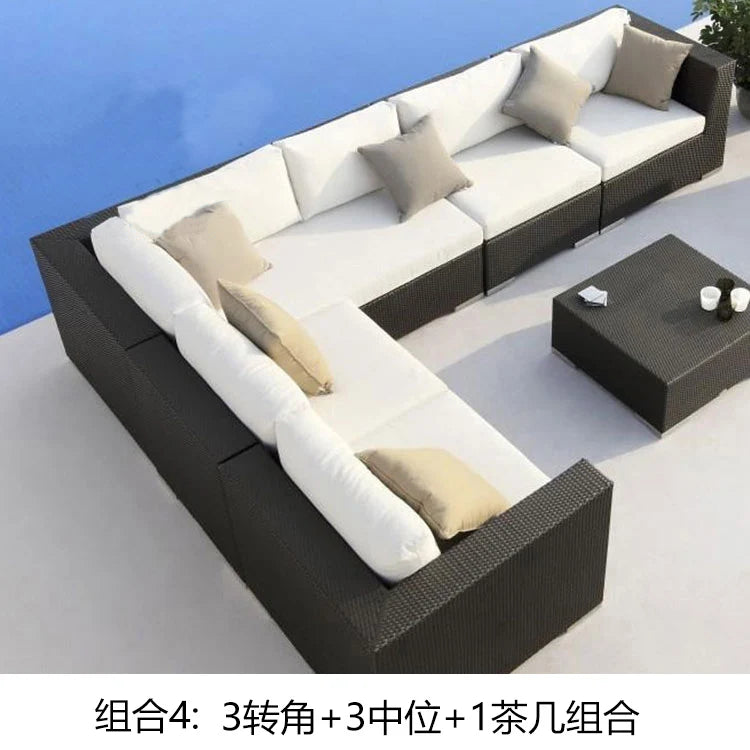 Terrace Modern Garden Sofas Outdoor Combination Courtyard Nordic Garden Sofas Waterproof Pe Rattan Furniture Sofá Jardín MHHYSF