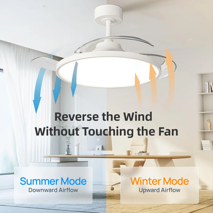 Modern Ceiling Fan Sealing Fan Led Lighting Silent Invisible Blade Lamps Suitable for Living Room Dining Room Study Kitchen