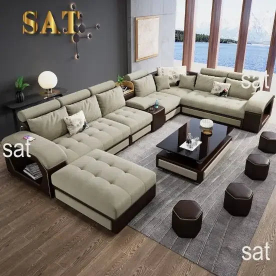 For Modern Sectional Sofas Cum Bed Couch Living Room Sofa Set Home Furnture Luxury U Shaped Corner Sofa Set 7 Seater