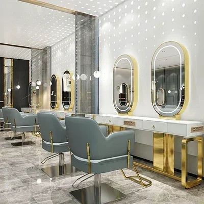 SS newBarber Shop Hair Salon Hair Salon with Socket Hot Dyeing with Light Stainless Steel Floor Dressing Table