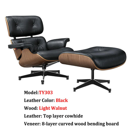 Replica Mid Century Tall Size Chaise Genuine Leather Lounge Chair With Ottoman Black Walnut and Palisander Living Room Chairs