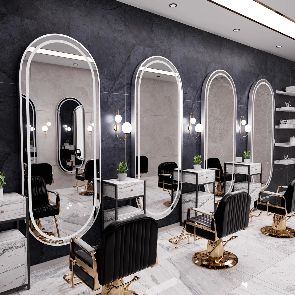 Design Modern Lightweight Luxury Oval Square Mirror Hair Salon Furniture Set Hot Sale