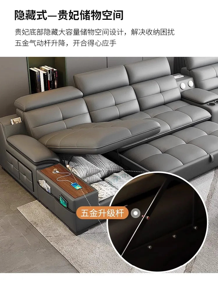 functional sofa, electric adjustable modern living room, storage princess, smart head, etc., dual-purpose leather sofa bed