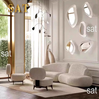 l # Nordic Stylish Cloud-Shape White Fabric Luxury Sofa Set with Coffee Table Creative Modern Home Living Room Furniture for Hot