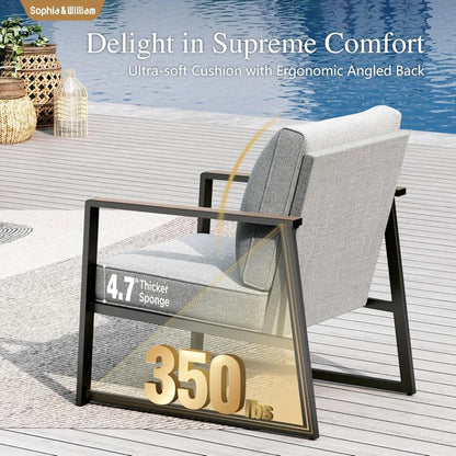 Modern Patio Furniture Set Outdoor Conversation Set 6pcs Heavy Duty with Soft Cotton-Filled Textilene Fabric fo