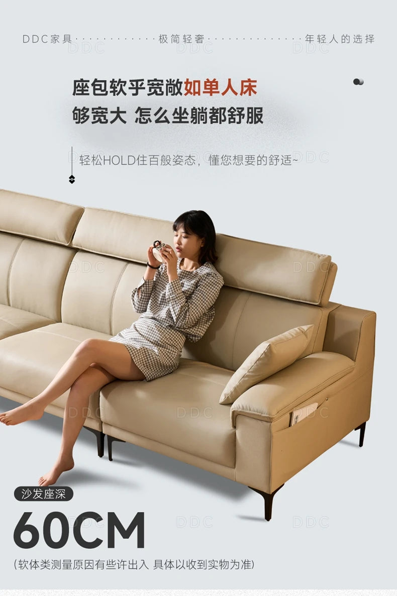 Modern minimalist top-layer cowhide inline sofa small apartment Italian minimalist living room concubine