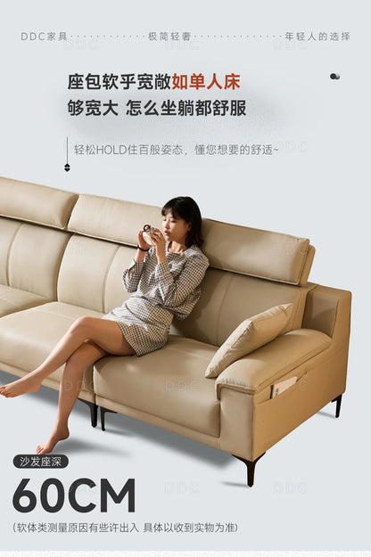 Modern minimalist top-layer cowhide inline sofa small apartment Italian minimalist living room concubine