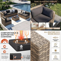 7-piece outdoor patio furniture set with plush cushions - wicker conversation sectional sofa