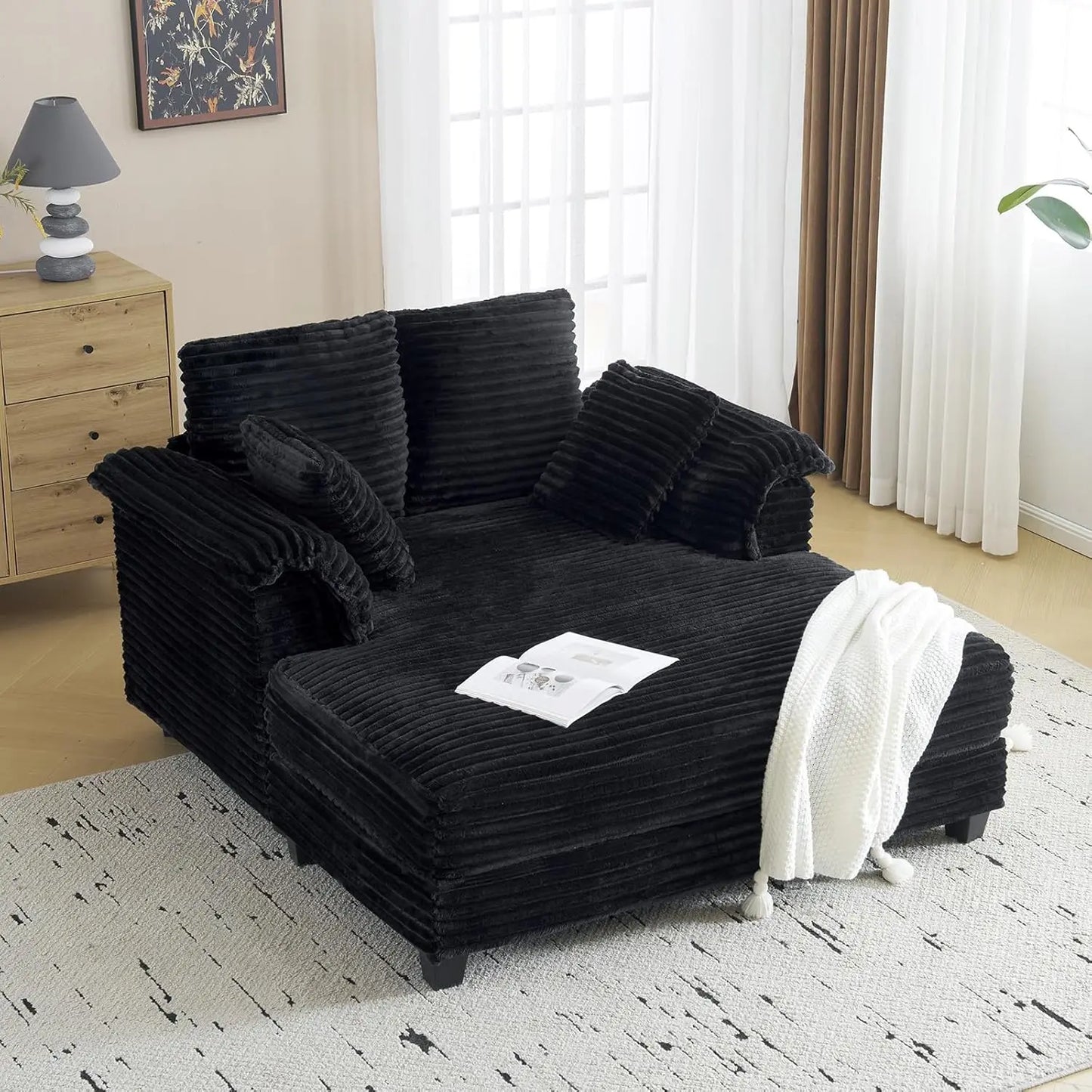 Lounge Chair, 56" Oversized Reading Chair Corduroy Chaise Sofa Recliner Bed Upholstered Comfy Sleeper Couch with, Customized