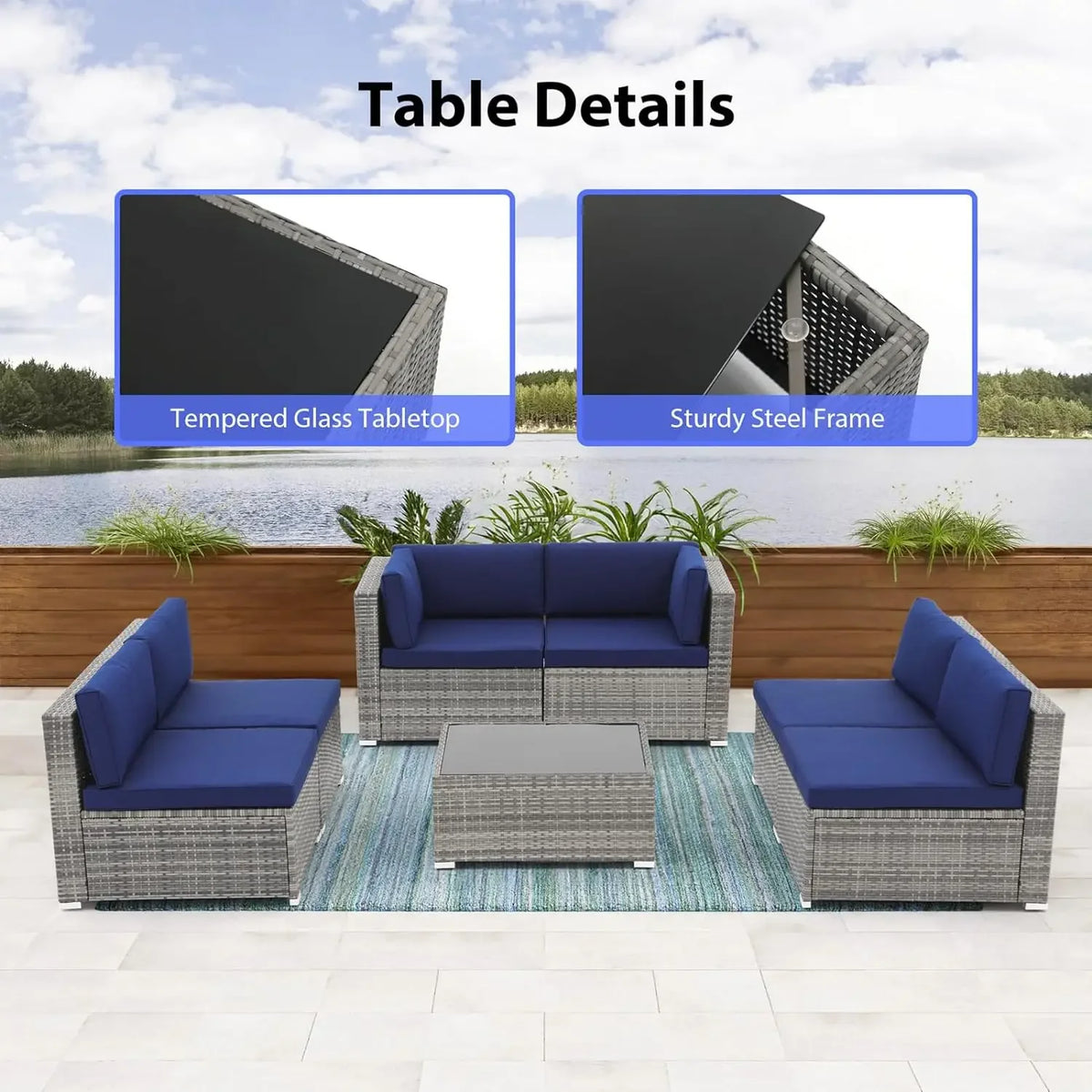 Wonder Comfort 7 Pieces Patio Furniture Set, Outdoor Sectional Conversation Wicker Rattan Sofa Couch