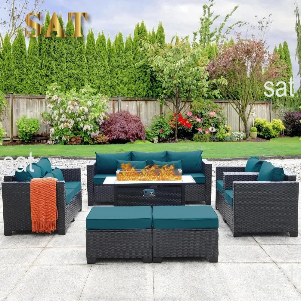 ##For Garden Furniture Set 7 PCS, Garden Fire Pit Table Patio Sets, No-Slip Cushions and Waterproof Covers, Garden Furniture Set