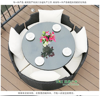 Outdoor leisure courtyard rattan chair five-piece combination outdoor villa open-air balcony creative storage home back chair