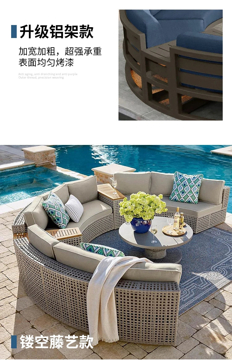 Rattan sofa combination courtyard garden leisure outdoor living room custom semi-circular arc rattan chair terrace outdoor