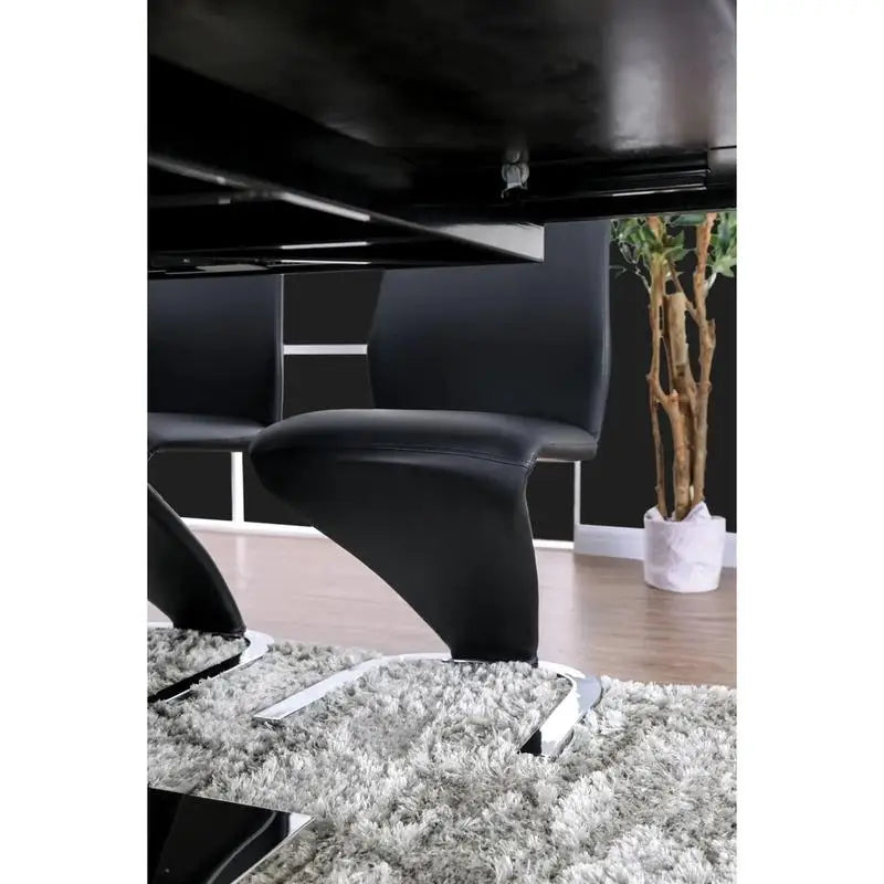 Contemporary Z-Shaped Chair Base - Set of 2 Dining Chairs - Black Leatherette with Chrome Finish - Stylish Side Chairs for