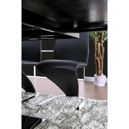 Contemporary Z-Shaped Chair Base - Set of 2 Dining Chairs - Black Leatherette with Chrome Finish - Stylish Side Chairs for